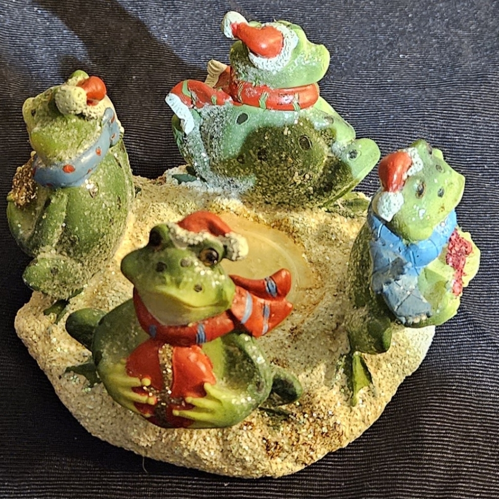 Vintage Circle of Friend Handpainted Frogs Voltice Candle Holder.